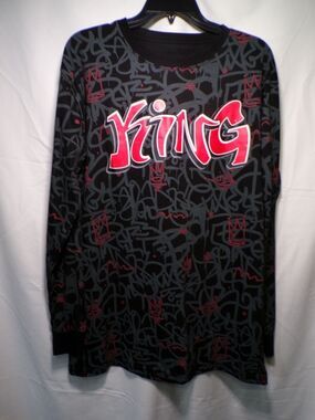 Hustle OG Men's Large Long Sleeve YUNG Graphic T Shirt Black Graffiti